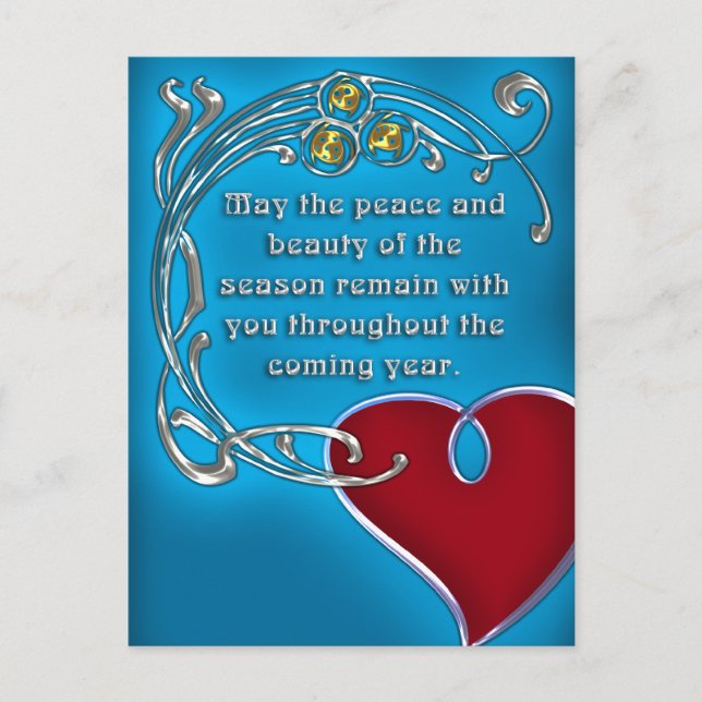 Cartes Pour Fêtes Annuelles Style Art Nouveau Noël au coeur en bleu (Devant)