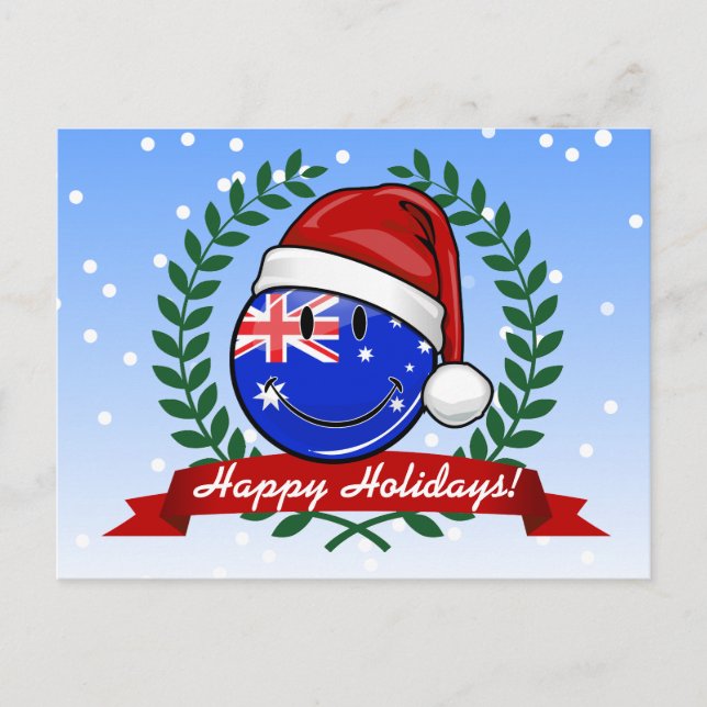 Cartes Pour Fêtes Annuelles Style Auzzie de Noël Drapeau australien souriant (Devant)