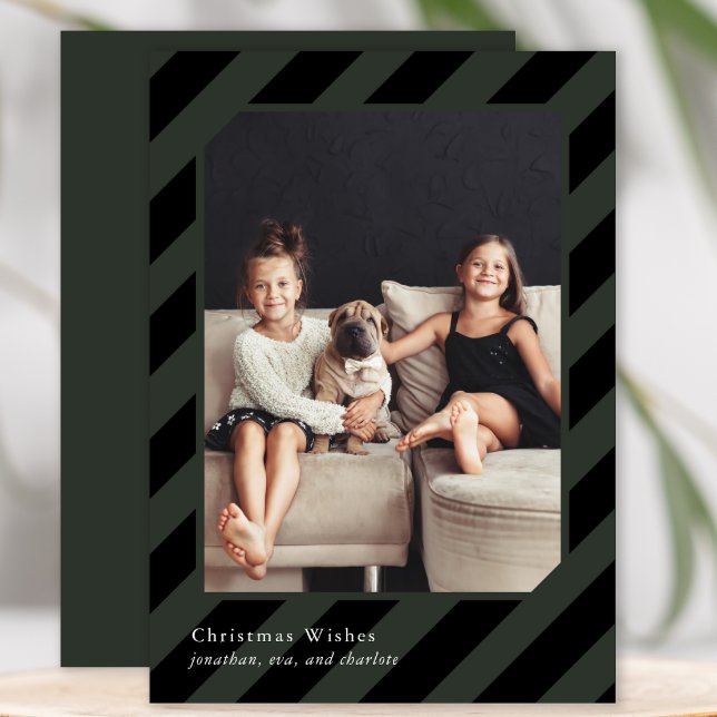 Cartes Pour Fêtes Annuelles Style Black Christmas Stripes Simple Photo (Créateur téléchargé)