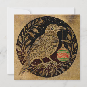Cartes Pour Fêtes Annuelles Style boisé Corbeau de Noël avec ornement
