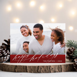 Cartes Pour Fêtes Annuelles Style Bourgogne Rouge Blanc Script de Noël Photo