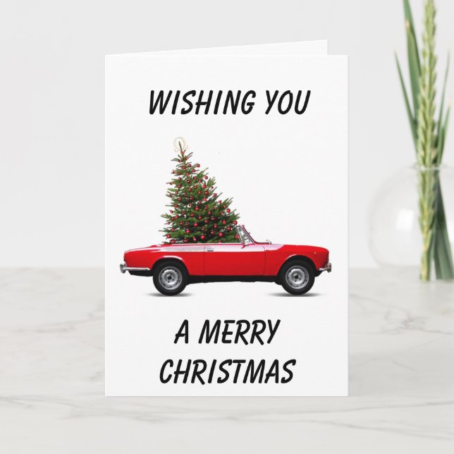 CARTES POUR FÊTES ANNUELLES STYLE CABRIOLET ROUGE "JOYEUX NOËL" (Devant)