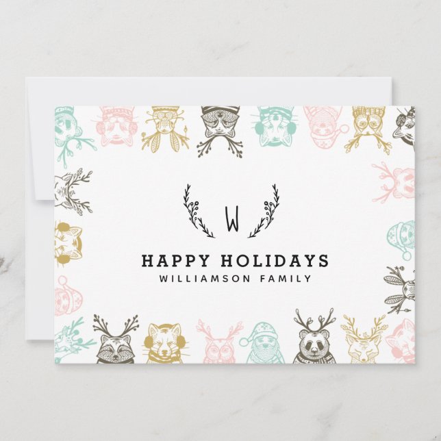 Cartes Pour Fêtes Annuelles Style Etché Moderne Bois Animaux Noël (Devant)