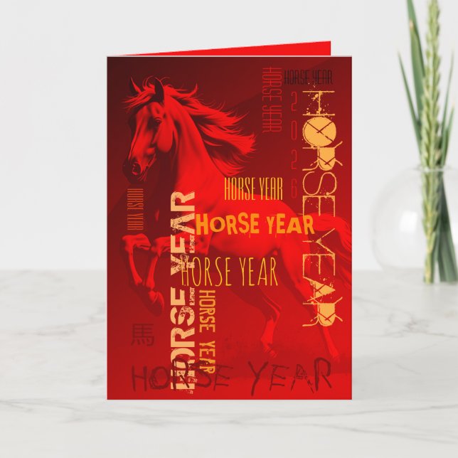 Cartes Pour Fêtes Annuelles Style Graffiti Cheval répétitif Année 2026 (Devant)