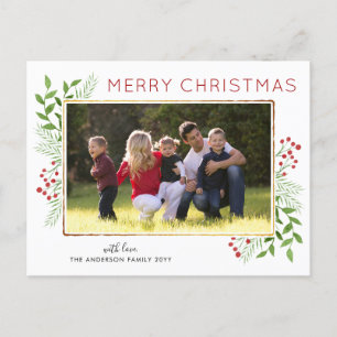 Cartes Pour Fêtes Annuelles Style Joyeux Noël Feuilles Foliage Berry Photo