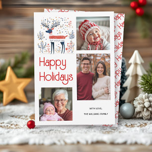 Cartes Pour Fêtes Annuelles Style scandinave cerf rouge bleu photo Noël