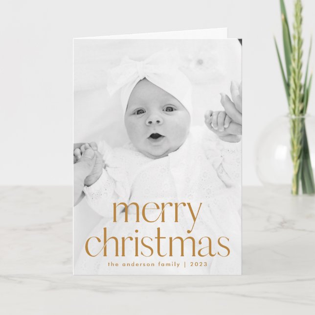 Cartes Pour Fêtes Annuelles Style simple Gold Joyeux Noël 2 Photo (Devant)