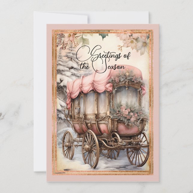 Cartes Pour Fêtes Annuelles Style victorien Cheval rose tiré (Devant)