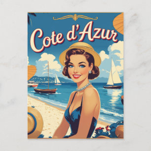 Cartes Pour Fêtes Annuelles Style vintage Côte d'Azur Beach Girl