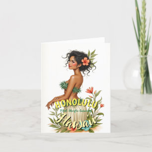 Cartes Pour Fêtes Annuelles Style vintage Hawaii Voyage Honolulu Hula Girl