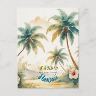 Cartes Pour Fêtes Annuelles Style vintage Hawaiian Seascape Palms Travel Art