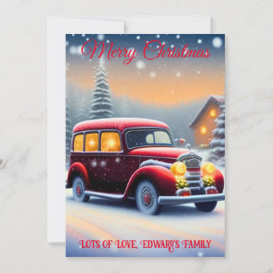 Cartes Pour Fêtes Annuelles Style vintage Rouge Voiture Joyeux Noël