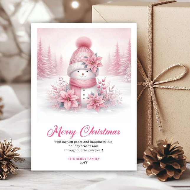 Cartes Pour Fêtes Annuelles Stylish Pink Snowman Digital Festive Scene Greetin (Stylish Pink Snowman Digital Festive Scene Greeting Card

)