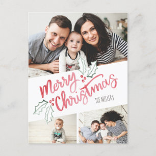 Cartes Pour Fêtes Annuelles Stylish Slant Aquarelle Joyeux Noël 3-Photo