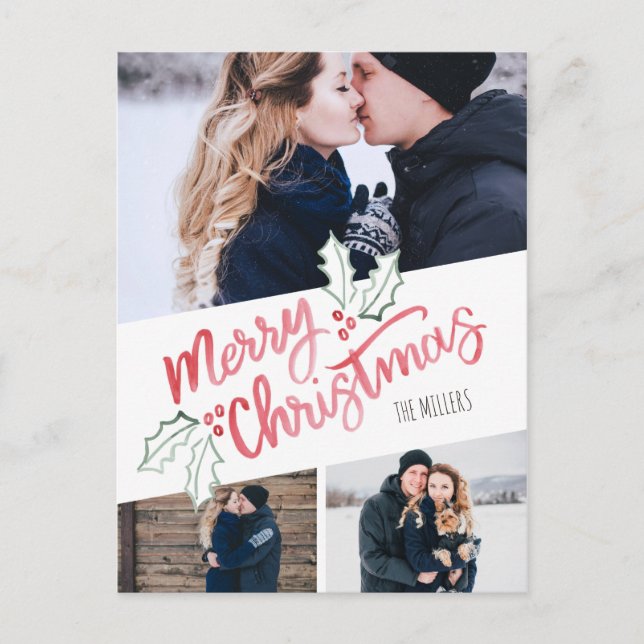 Cartes Pour Fêtes Annuelles Stylish Slant Aquarelle Joyeux Noël 3-Photo (Devant)