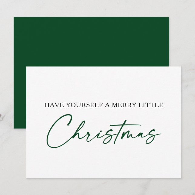 Cartes Pour Fêtes Annuelles Stylo à encre calligraphie minimaliste Noël vert (Devant / Derrière)