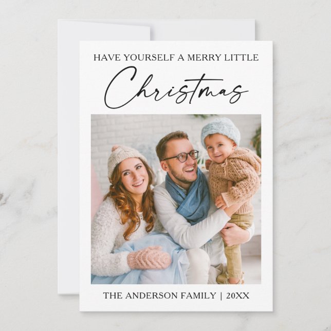 Cartes Pour Fêtes Annuelles Stylo à encre calligraphie minimaliste photo Noël (Devant)