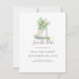 Cartes Pour Fêtes Annuelles Succulent Mason Jar Enregistrer la date Télécharge