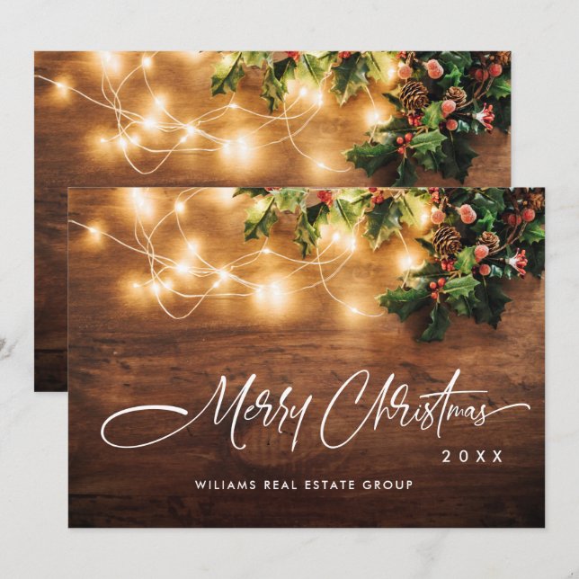 Cartes Pour Fêtes Annuelles Succursale Mistletoe Entreprise Rustique Noël (Devant / Derrière)