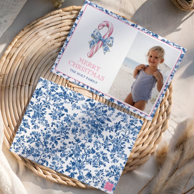 Cartes Pour Fêtes Annuelles Sucre de canne de Noël en toile bleu et rose (Créateur téléchargé)