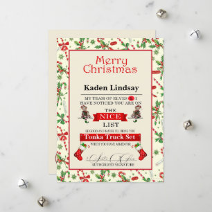 Cartes Pour Fêtes Annuelles Sucre de canne de Noël Père Noël Nice Liste