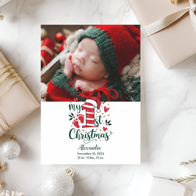 Cartes Pour Fêtes Annuelles Sucre de canne photo Bébé 1er Noël (Créateur téléchargé)