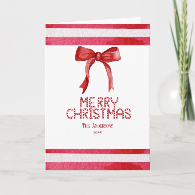 Cartes Pour Fêtes Annuelles Sucre de canne Red Bow Joyeux Noël personnalisé (Devant)