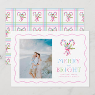 Cartes Pour Fêtes Annuelles Sucres de canne d'aquarelle Preppy Wavy Frame