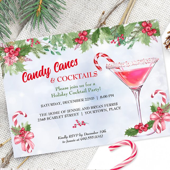 Cartes Pour Fêtes Annuelles Sucres de canne et cocktails Fête de Noël (Créateur téléchargé)