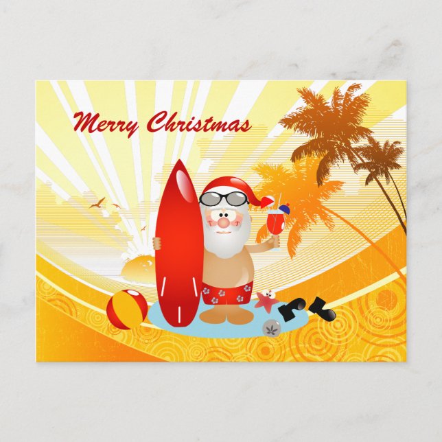 Cartes Pour Fêtes Annuelles Summer Surf Père Noël (Devant)