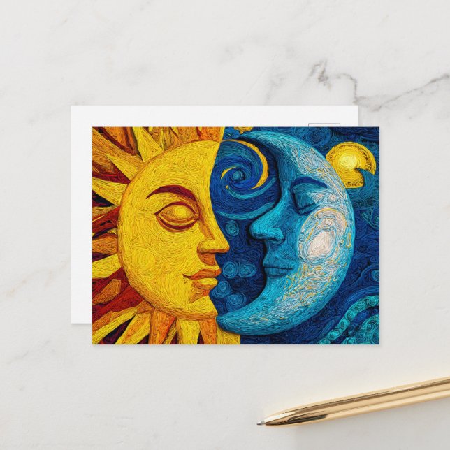 Cartes Pour Fêtes Annuelles Sun And Moon - Design 1 (Devant/Arrière en situation)