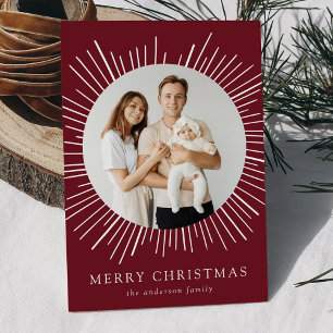 Cartes Pour Fêtes Annuelles Sunburst de Bourgogne moderne Joyeux Noël 2 Photo