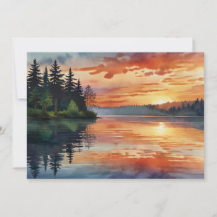 Cartes Pour Fêtes Annuelles Sunset Sunrise Coloré Misty Lake Watercolor Art