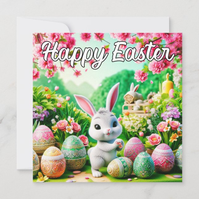 Cartes Pour Fêtes Annuelles Super mignon lapin de Pâques (Devant)