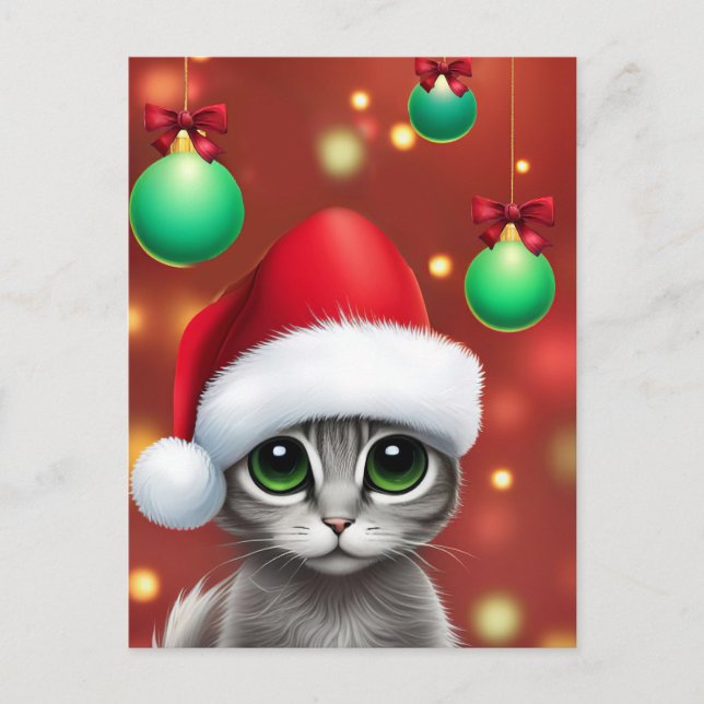 Cartes Pour Fêtes Annuelles Super mignon Noël gris Kitty (Devant)