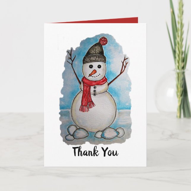 Cartes Pour Fêtes Annuelles Superbe aquarelle de bonhomme de neige (Devant)