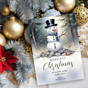 Cartes Pour Fêtes Annuelles Superbe Superbe Snowman Forêt Paysagère Gelée