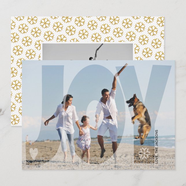 Cartes Pour Fêtes Annuelles Superficie joie Noël or parties scintillant neige  (Devant / Derrière)