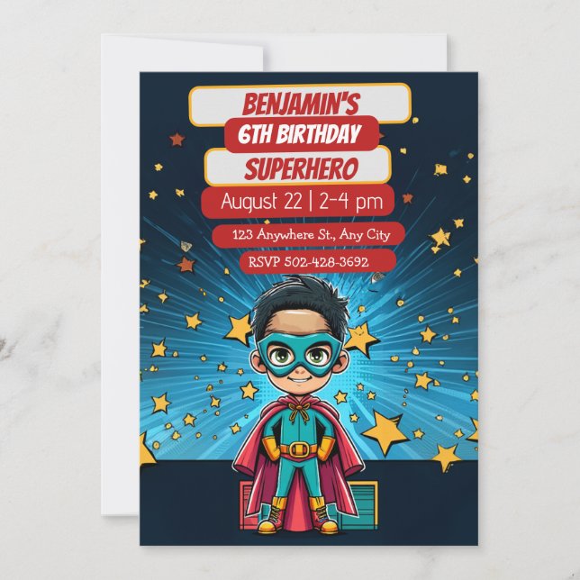 Cartes Pour Fêtes Annuelles Superhero Adventure Attend l'invitation de la fête (Devant)