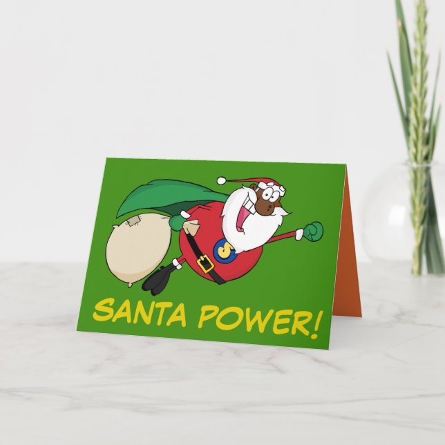 Cartes Pour Fêtes Annuelles Superhero Père Noël d'Amérique africaine (Devant)