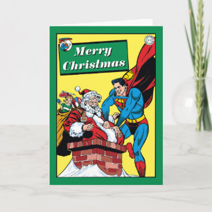 Cartes Pour Fêtes Annuelles Superman Helping Santa Claus Down The Chimney