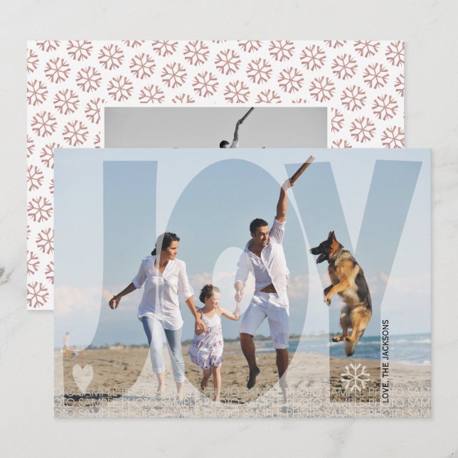 Cartes Pour Fêtes Annuelles Superposer joie Noël noir photo rose (Devant / Derrière)