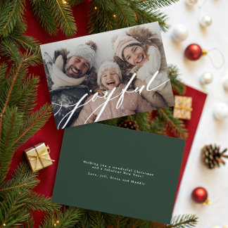 Cartes Pour Fêtes Annuelles Superposition de script joyeux Photo vert foncé