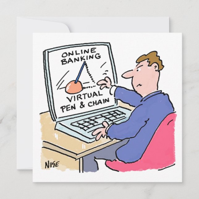 Cartes Pour Fêtes Annuelles Sur Computer Online Banking Drôle Cartoon (Devant)