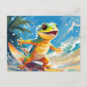 Cartes Pour Fêtes Annuelles Surf Gecko Riding Les Vagues