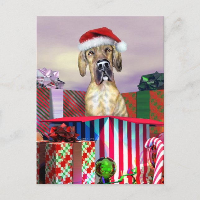Cartes Pour Fêtes Annuelles Surprise UC Brindle de Noël de great dane (Devant)