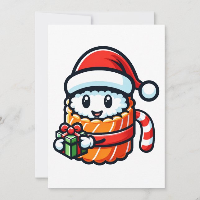 Cartes Pour Fêtes Annuelles Sushi Père Noël - Festive Roll with Gift (Devant)