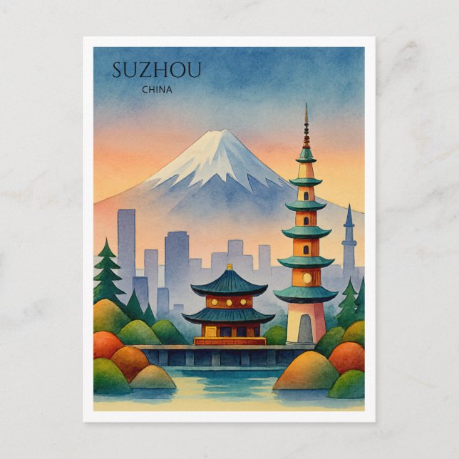 Cartes Pour Fêtes Annuelles Suzhou Chine Aquarelle Voyage Souvenir (Devant)