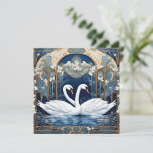 Cartes Pour Fêtes Annuelles Swan Couple Art Nouveau Bird Art Déco Bleu
