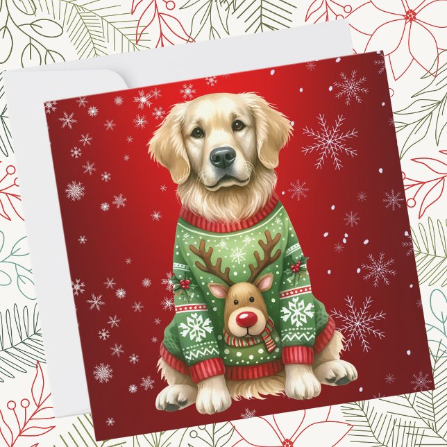 Cartes Pour Fêtes Annuelles Sweat de Noël Golden Retriever en rouge (Créateur téléchargé)